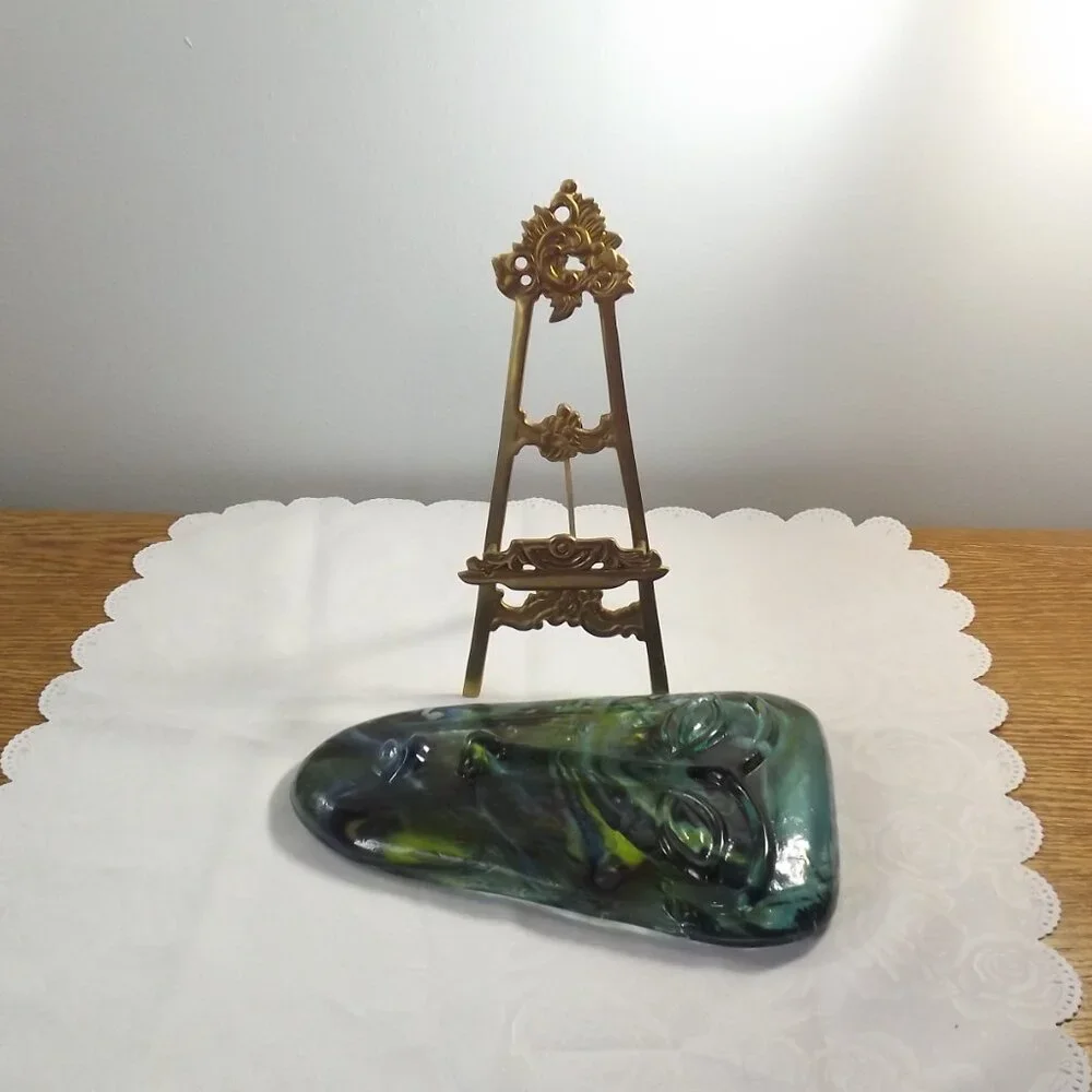 Vintage Art Glass Face Jaramillo Brothers Skydreamer Style Art with Brass Stand - Picture 10 of 10